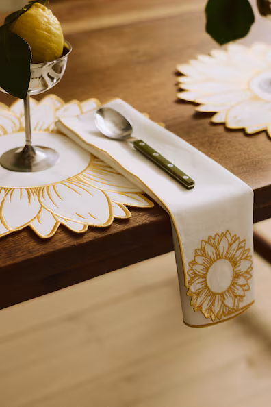 Набор из 4 салфеток с машинной вышивкой из смесового льна- Заказать в России