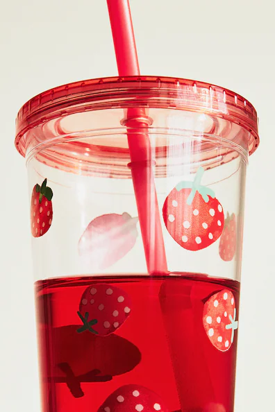 H&M Пластиковая кружка с узором и трубочкой