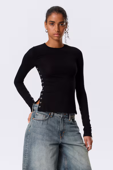 Узкий топ с длинными рукавами на кнопках- Заказать в России