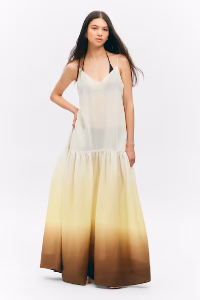 Платье макси из хлопка с принтом в слоях