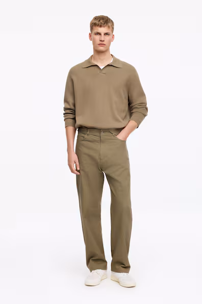 Брюки из хлопкового саржевого полотна с комфортным кроем- Заказать в России