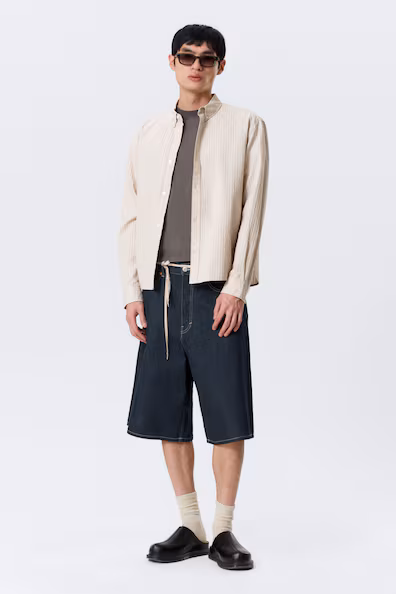 Рубашка в полоску с пуговицами свободного кроя- Заказать в России