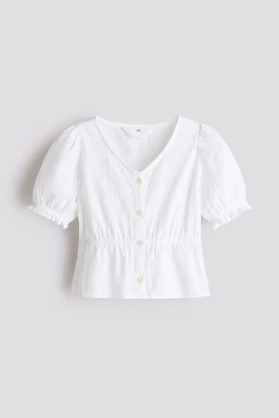 Топ из хлопкового ангоры с воланами на рукавах- Заказать в России