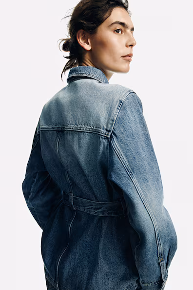 Джинсовый пиджак с завязкой