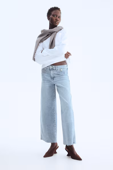 Джинсы с высокой посадкой и широкими бедрами до щиколотки- Заказать в России