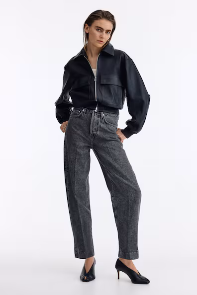 Джинсы с высокой посадкой и барельефом до щиколотки- Заказать в России