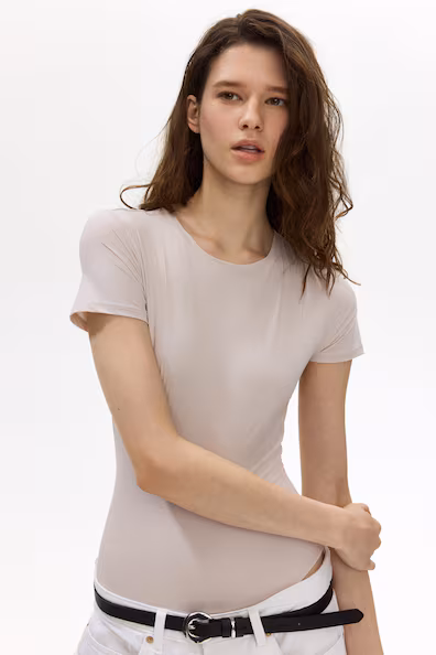 Боди с короткими рукавами из микрофибры- Заказать в России