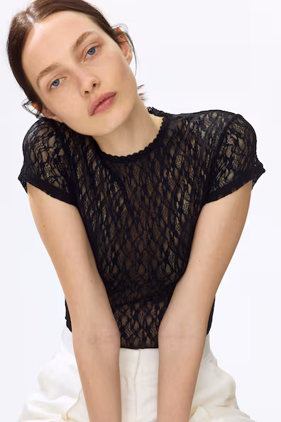 Боди на запах из джерси с эффектом кружева