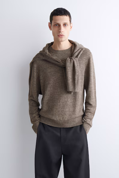 Свитер из льняной пряжи с круглым вырезом- Заказать в России