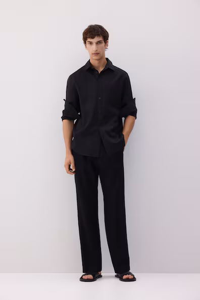 Рубашка из льняного рельефного regular fit- Заказать в России