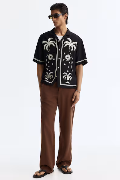 Брюки из смесового льна с комфортной посадкой- Заказать в России