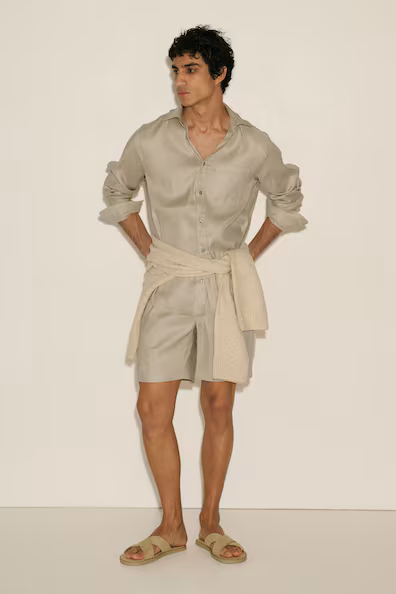 Шорты из смесового льна свободного кроя- Заказать в России