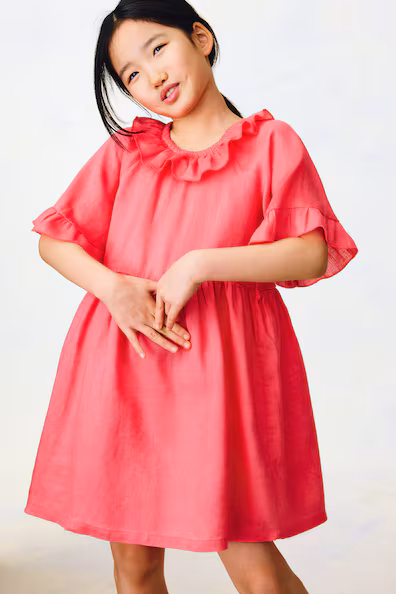 Платье из льна с воротником на оборке- Заказать в России