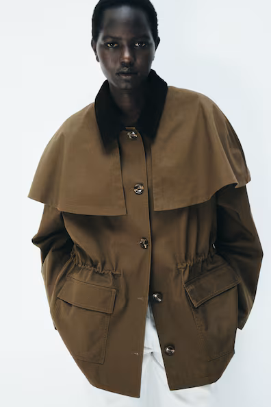 Плащ из хлопкового холста с капюшоном