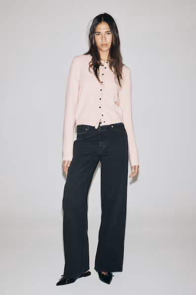 Джемпер из вязаного полотна с оборкой- Заказать в России