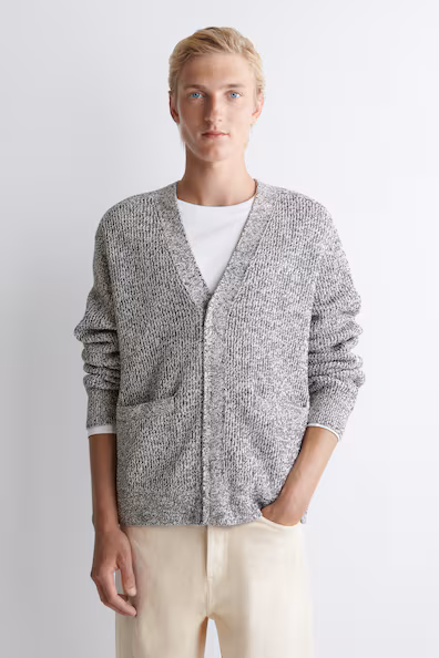 Кардиган на молнии с v-образным вырезом из меланжевой пряжи