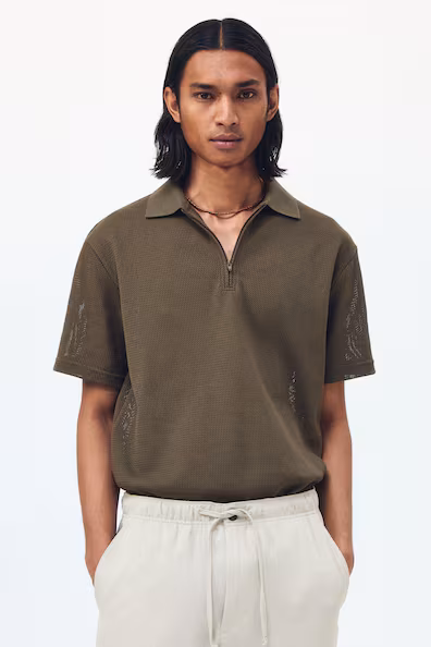 H&M Поло из меланжевой вязаной ткани стандартного кроя