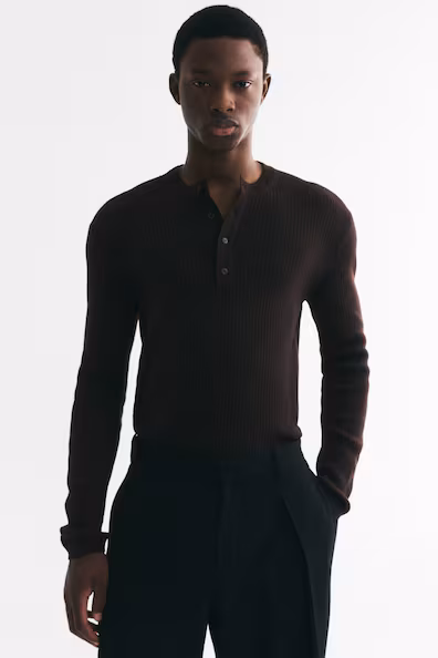 Вязаный свитер в рубчик с пуговицами slim fit- Заказать в России