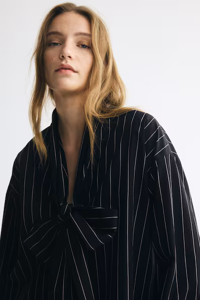 H&M Хлопковая блуза с воротником-шарфом
