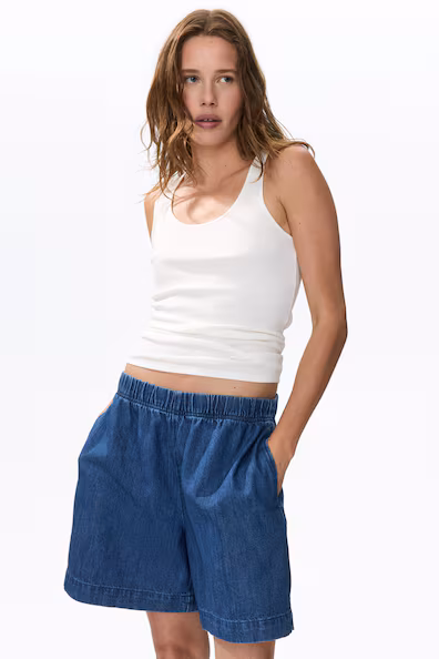Джинсовые шорты на резинке- Заказать в России