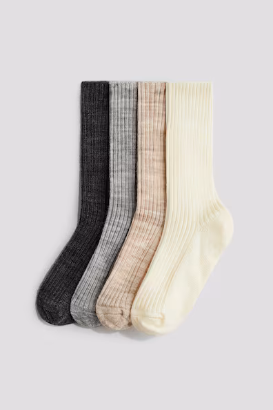 PACK DE 4 PARES DE MEIAS CANELADAS MISTURA DE Lã