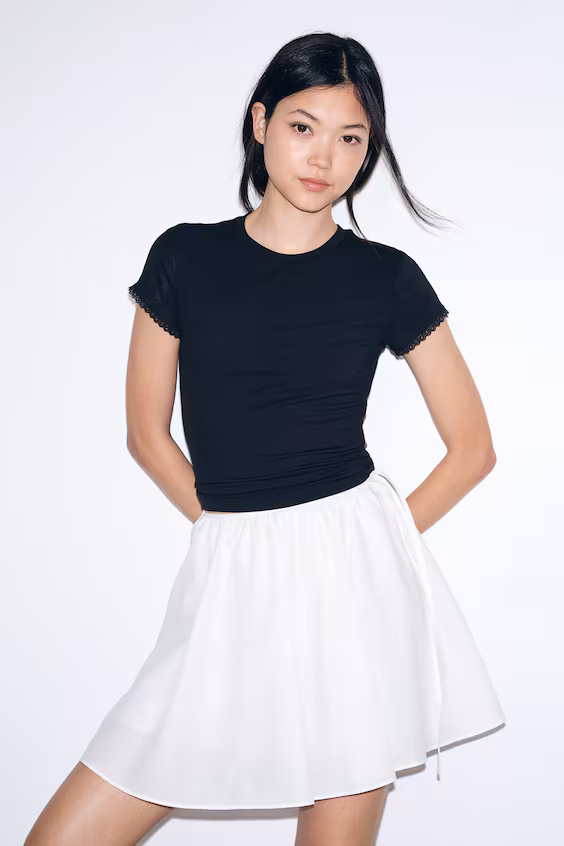 Футболка в рубчик с кружевом