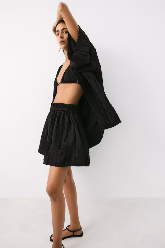 Шорты с высокой посадкой и бахромой