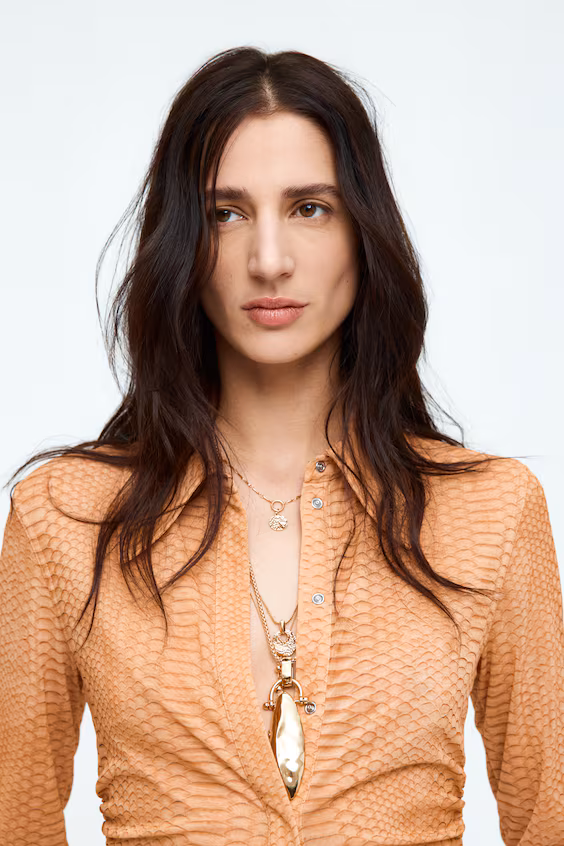 Рубашка со складками из сетчатой ткани