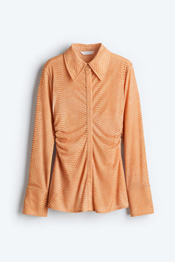 Рубашка со складками из сетчатой ткани