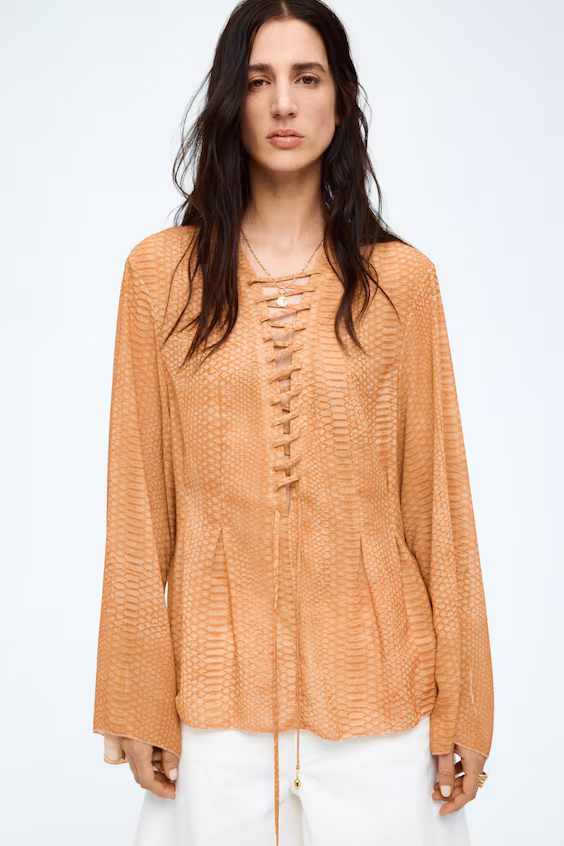 Блуза из шифона с перекрестными завязками