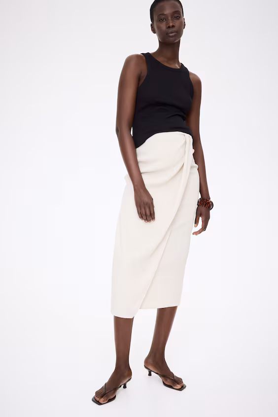 Юбка-миди из джерси с текстурой и драпировкой
