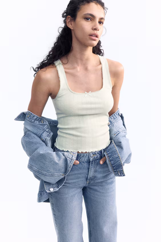 Топ без рукавов из джерси с отделкой пунктель