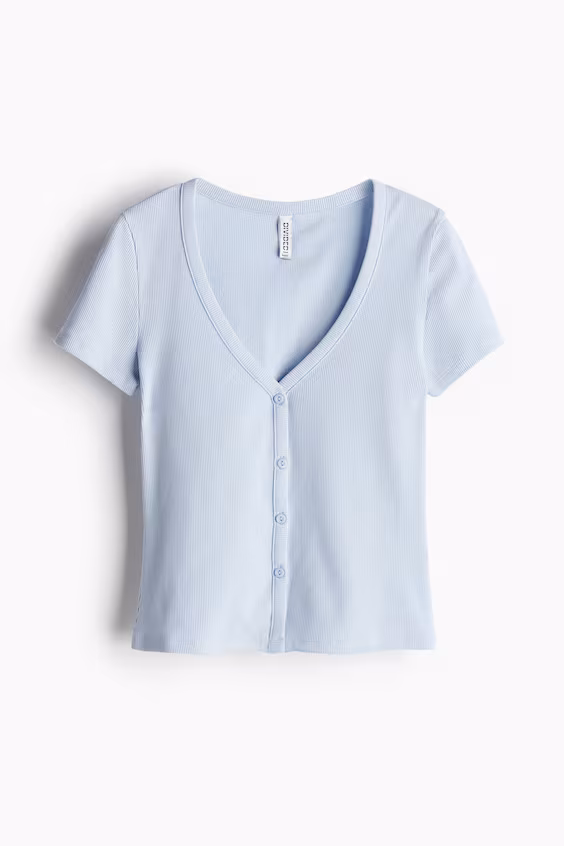 Футболка в рубчик с пуговицами спереди