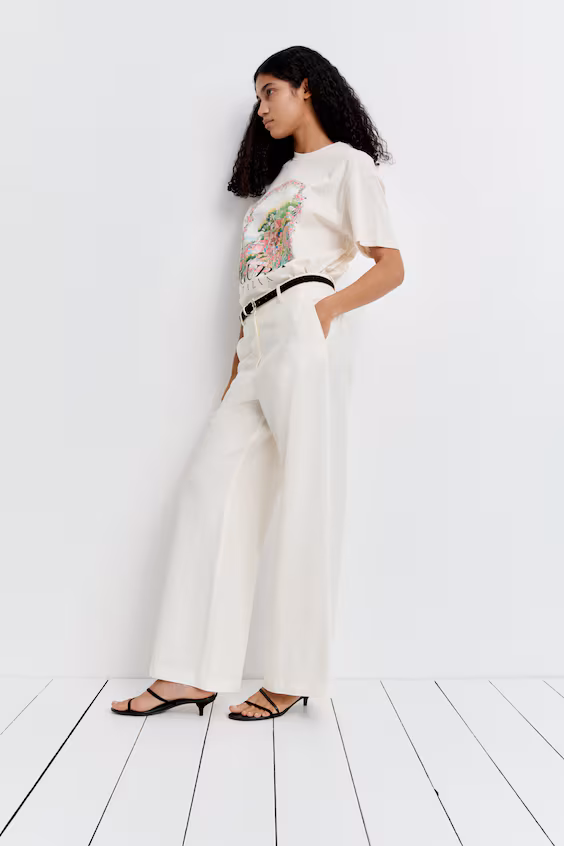 Брюки широкие из смеси льна