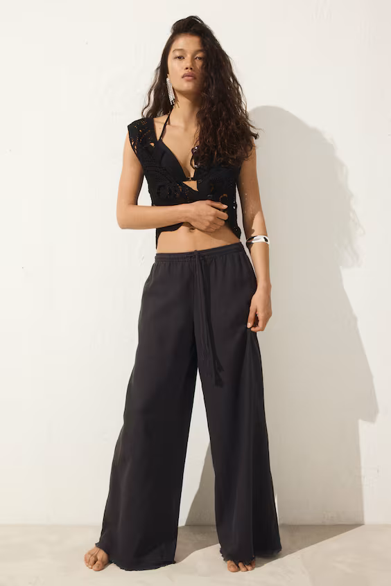 Брюки из смеси льна с завязкой