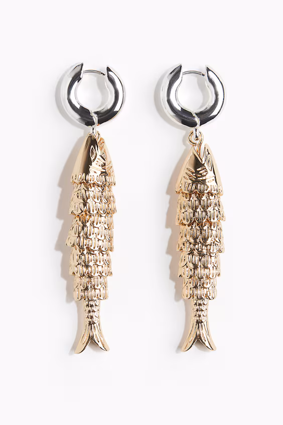 Серьги с подвеской в форме рыбы