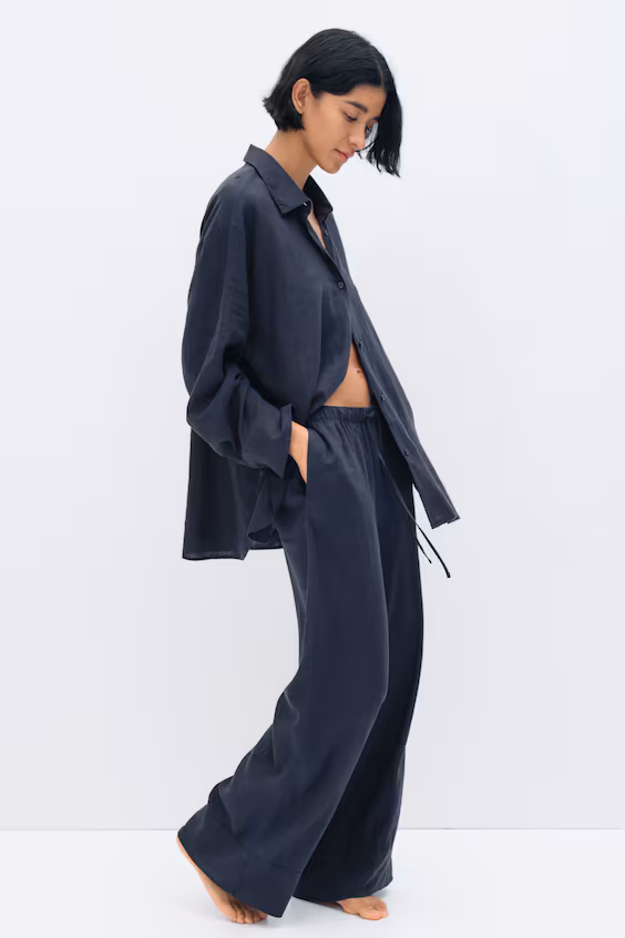 Широкие брюки из смеси льна