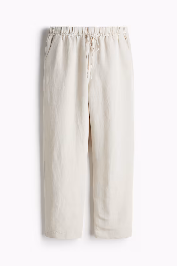 Брюки из смеси льна с завязкой