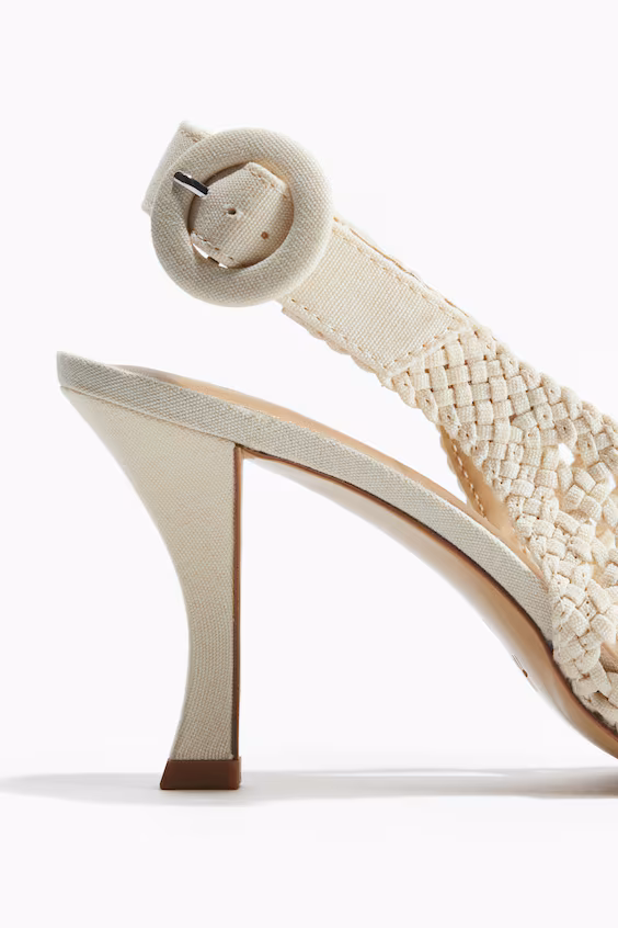 Туфли на каблуке с открытой пяткой из плетеного хлопка