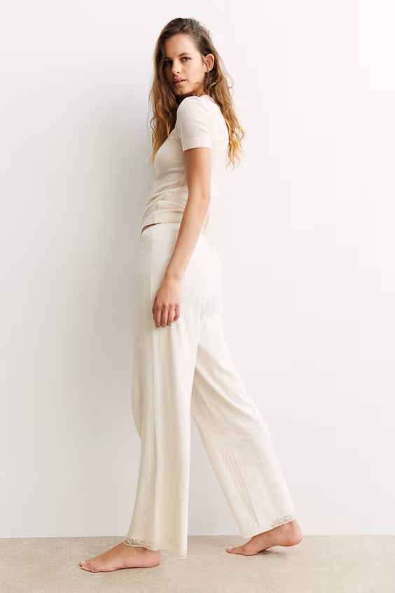 Брюки-пижама из мягкого хлопкового джерси с узором плетения