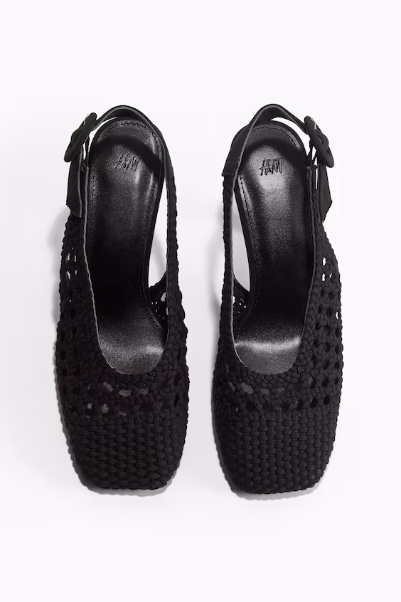 Туфли с открытой пяткой из плетеного хлопкового холста