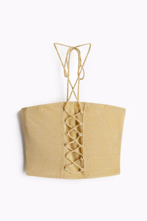 Сияющий топ с перекрещивающимися завязками на шее