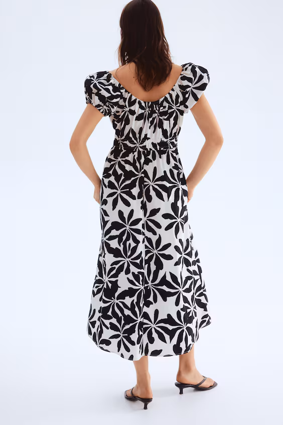 Платье с открытыми плечами из поплина