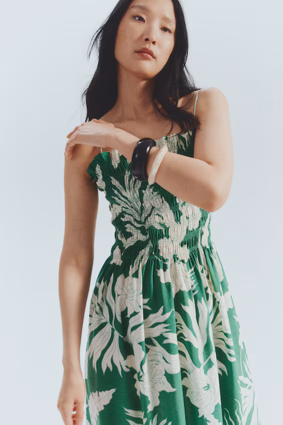 Платье с бретельками и сборкой смок на теле