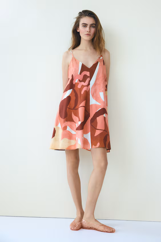 Платье мини из смесовой ткани льна