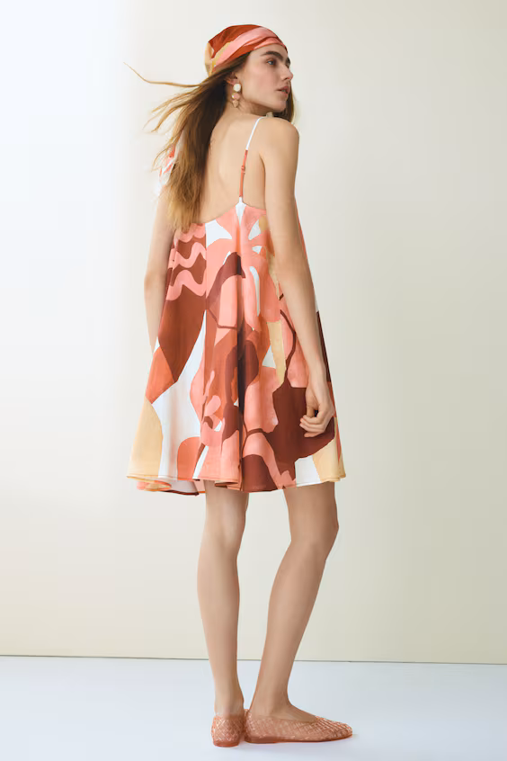 Платье мини из смесовой ткани льна