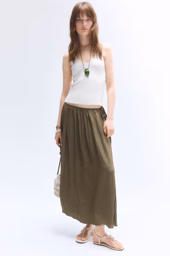 Юбка из середины бедра из хлопкового твила с эффектом морщин