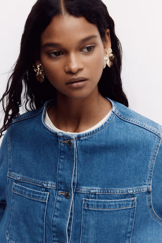 Джинсовая куртка трекер без воротника