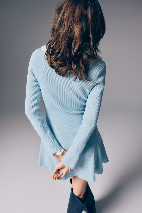 Платье с расклешенной юбкой из рубчикового вязания h&m