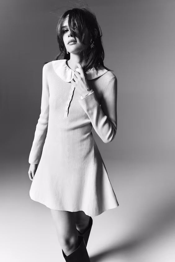 Платье с расклешенной юбкой из рубчикового вязания h&m